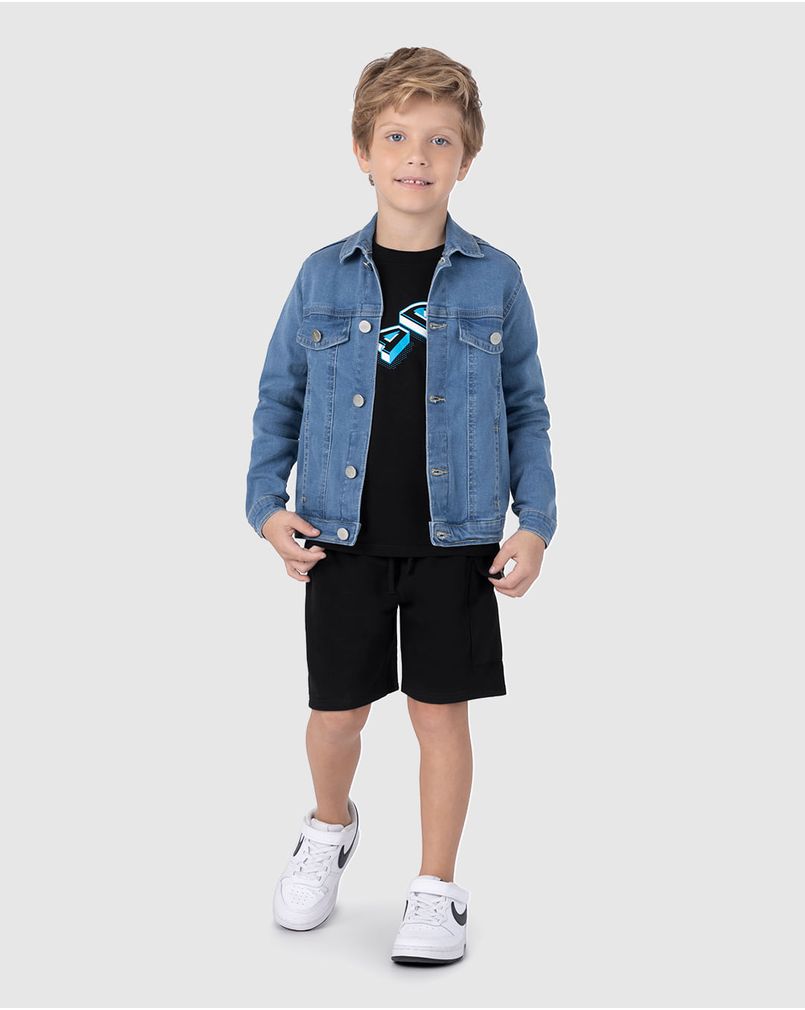 Jaqueta Infantil Unissex Oversized Em Jeans Moletom Malwee Kids