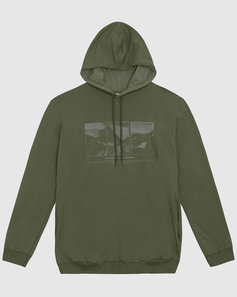 Blusão Masculino Plus Size Capuz E Estampa Frontal Em Moletom Flanelado