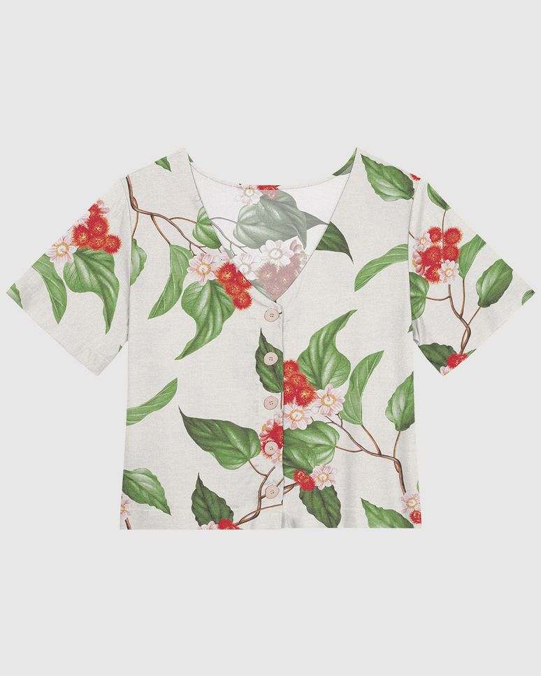 Camisa Feminina Plus Size Estampa Floral Decote V Em Viscolinho