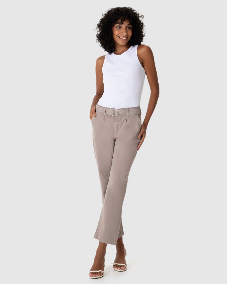 Calça Alfaiataria Feminina Com Cinto Em Sarja Com Elastano