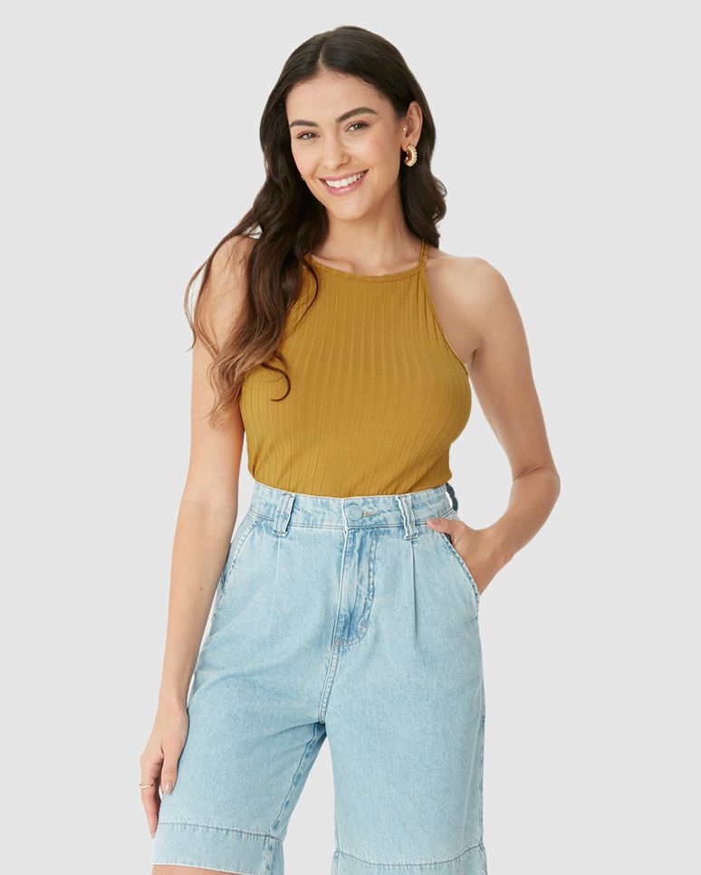 Regata Básica Feminina Nadador Em Canelado de Viscose