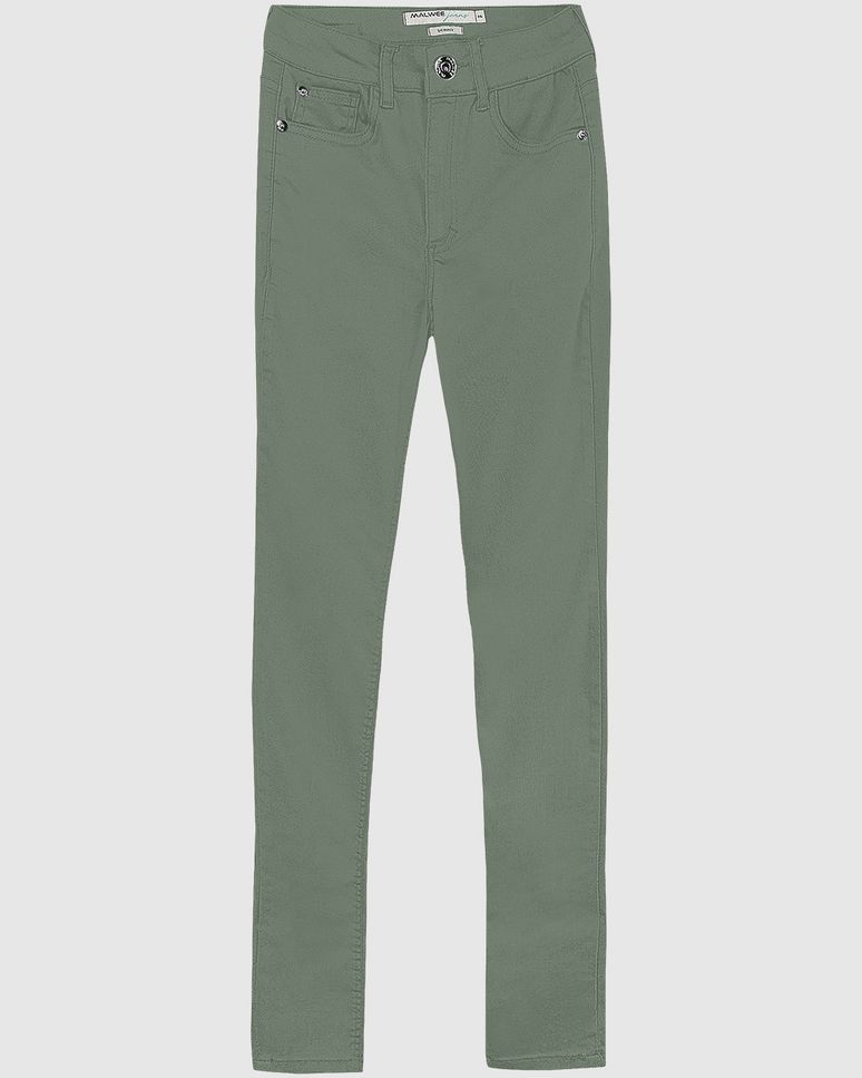 Calça Skinny Feminina Cintura Média Em Sarja Com Elastano