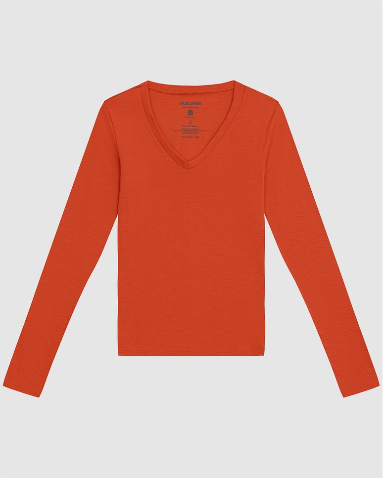 Blusa Básica Feminina Gola V Manga Longa Em Algodão