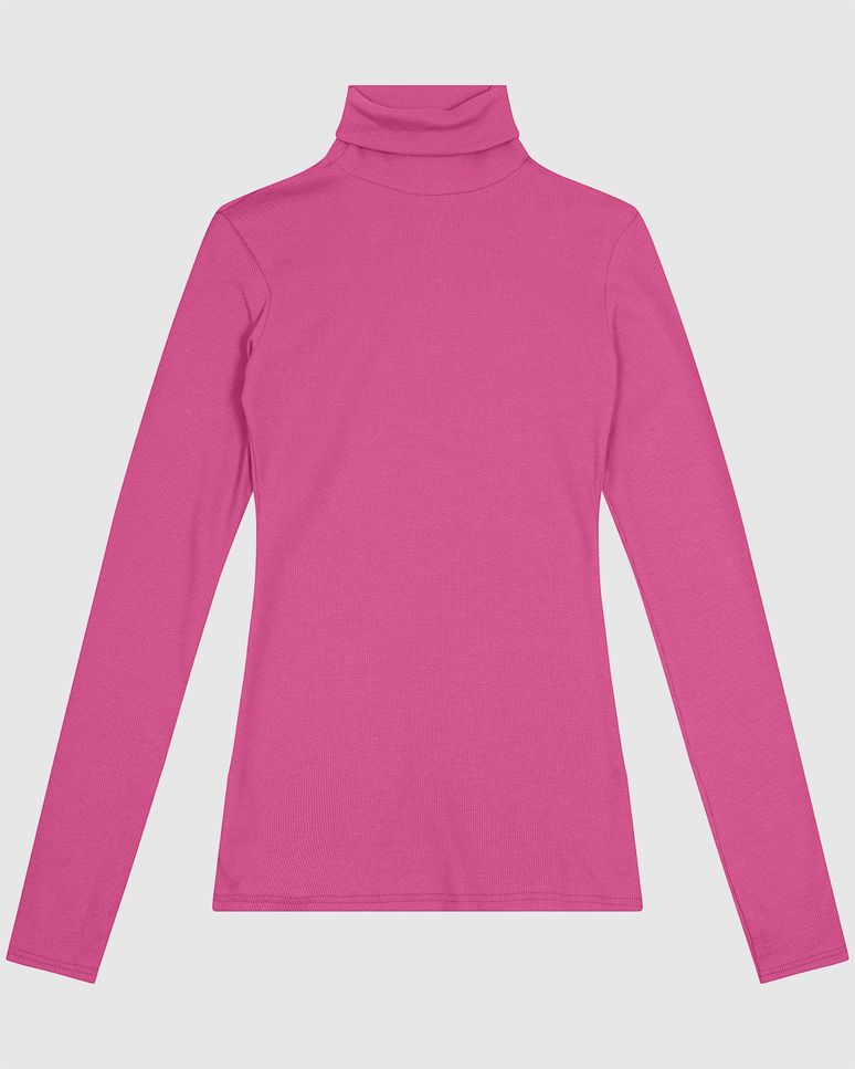 Blusa Básica Feminina Gola Alta Manga Longa Em Ribana