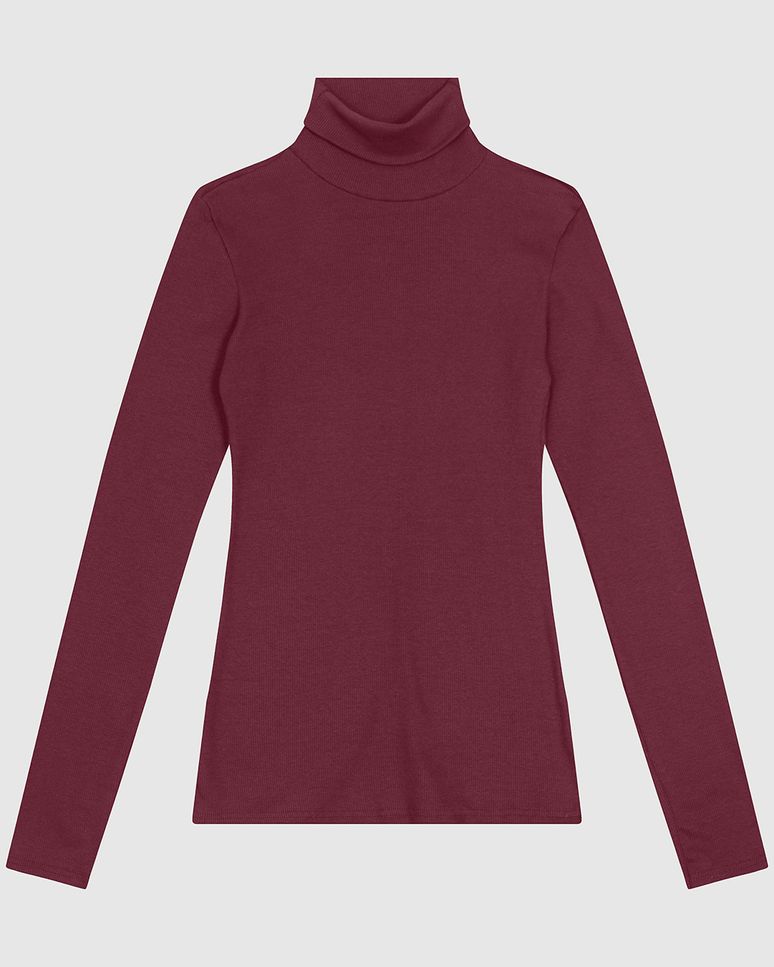 Blusa Básica Feminina Gola Alta Manga Longa Em Ribana