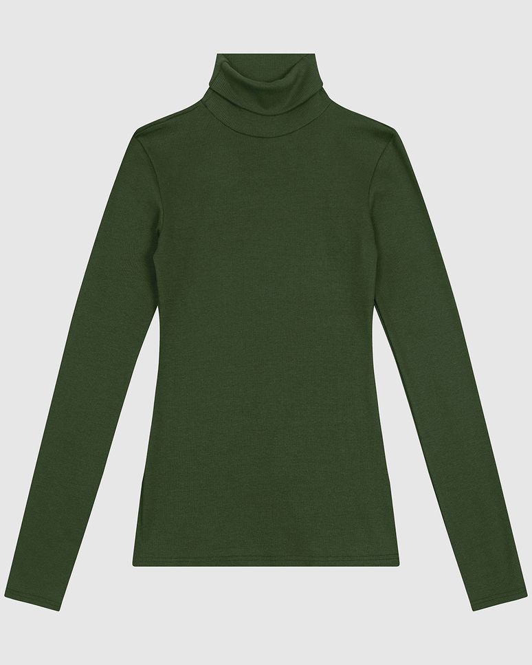 Blusa Básica Feminina Gola Alta Manga Longa Em Ribana