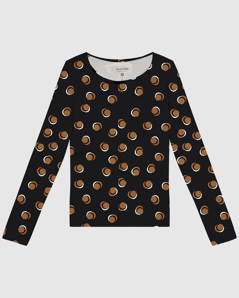 Blusa Feminina Estampada Decote Canoa Manga Longa Em Viscose Stretch