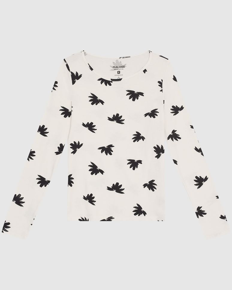 Blusa Feminina Estampada Decote Canoa Manga Longa Em Viscose Stretch