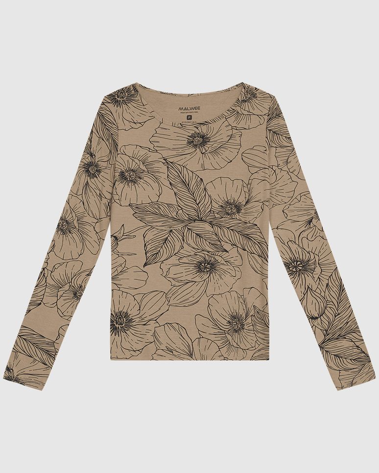 Blusa Feminina Estampada Decote Canoa Manga Longa Em Viscose Stretch