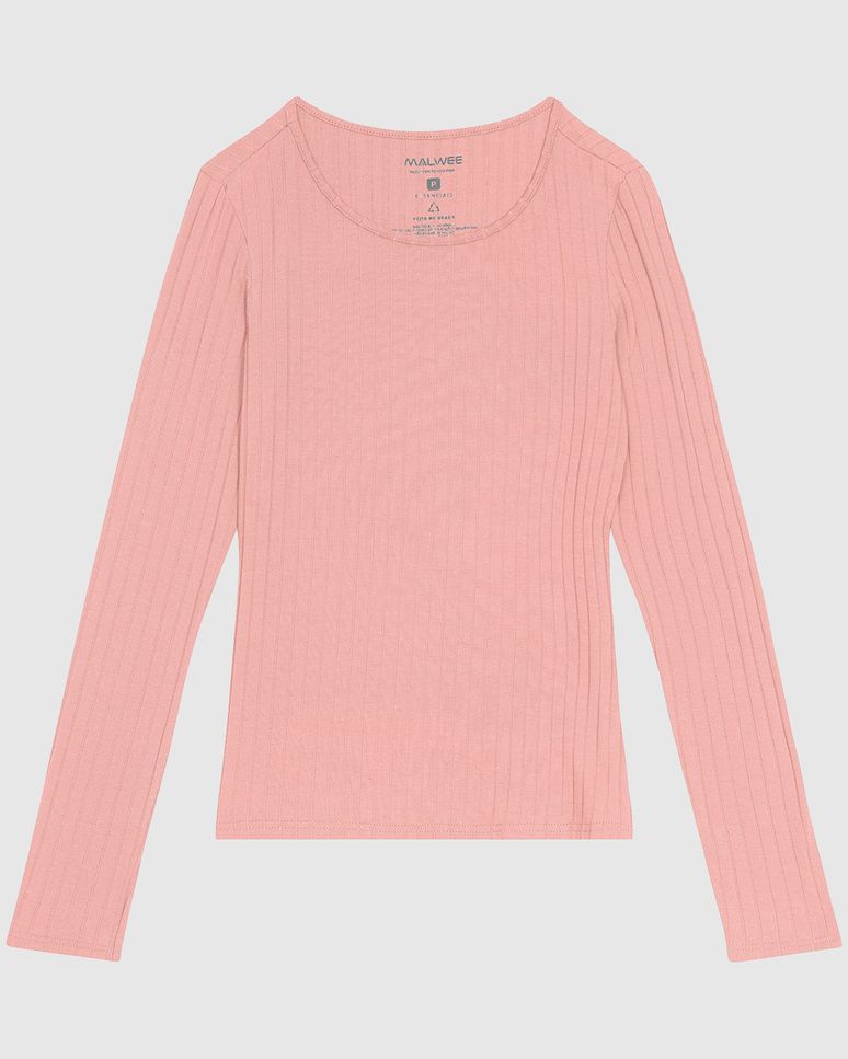 Blusa Básica Feminina Manga Longa Em Malha Canelada De Viscose