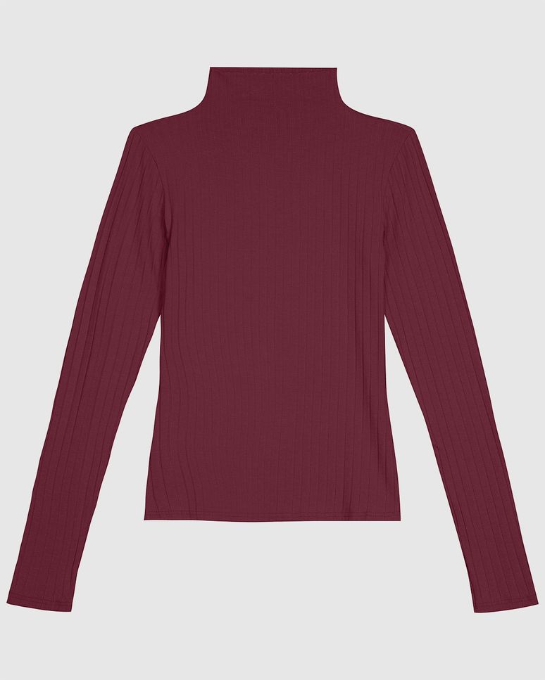 Blusa Básica Feminina Gola Alta Em Malha Canelada De Viscose