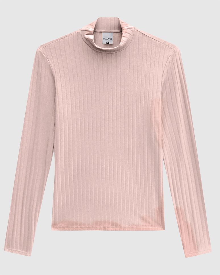 Blusa Básica Feminina Gola Alta Em Malha Canelada De Viscose