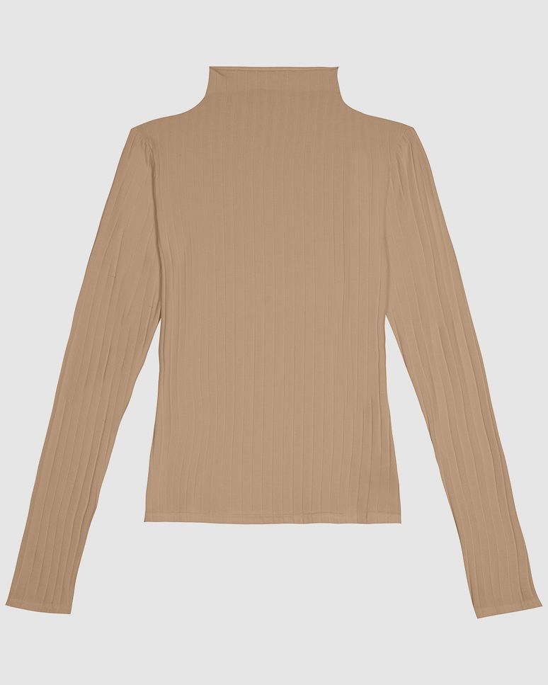 Blusa Básica Feminina Gola Alta Em Malha Canelada De Viscose