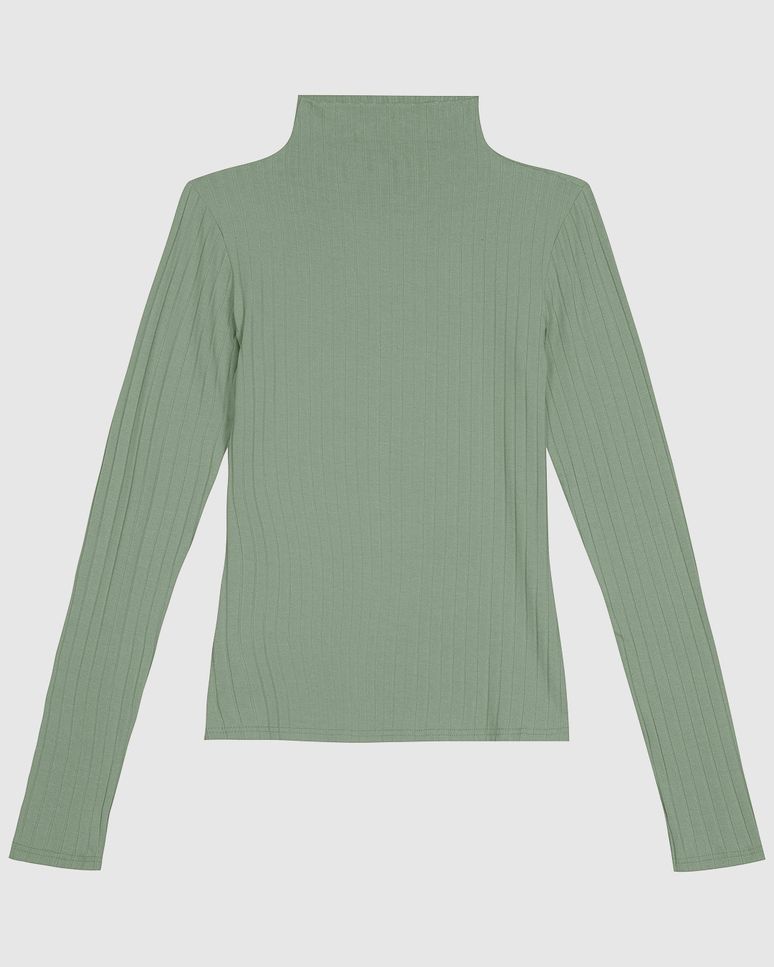 Blusa Básica Feminina Gola Alta Em Malha Canelada De Viscose