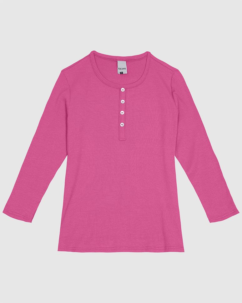 Blusa Feminina Botões Frontais Manga 3/4 Em Malha Viscose Canelada