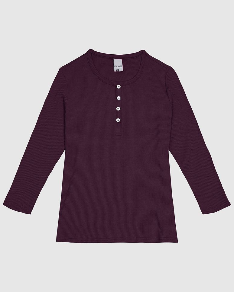 Blusa Feminina Botões Frontais Manga 3/4 Em Malha Viscose Canelada