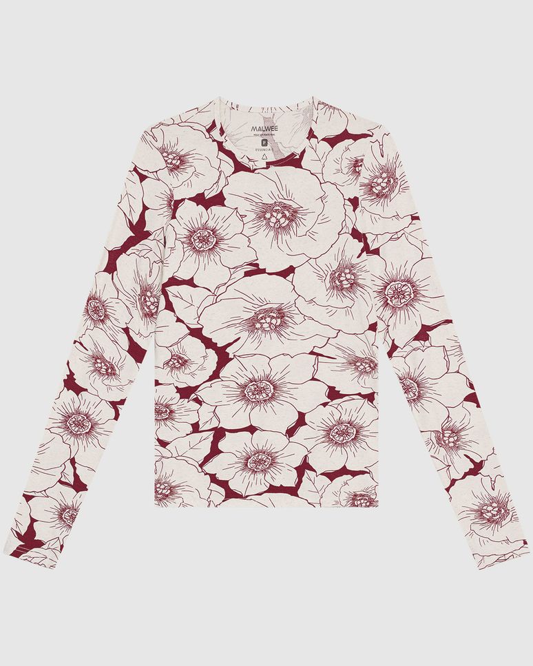 Blusa Feminina Justa Manga Longa Estampada Em Malha Viscolinho Stretch