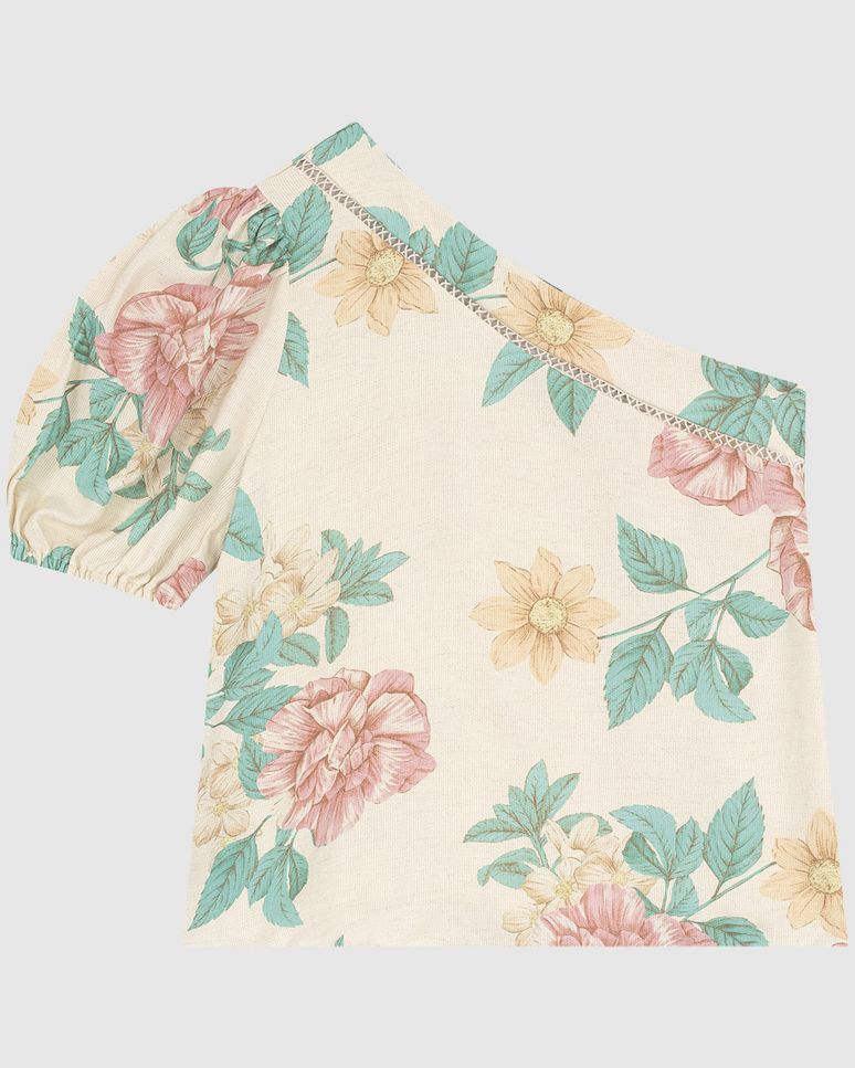 Blusa Feminina Estampada Decote Ombro Só Em Tecido Texturizado