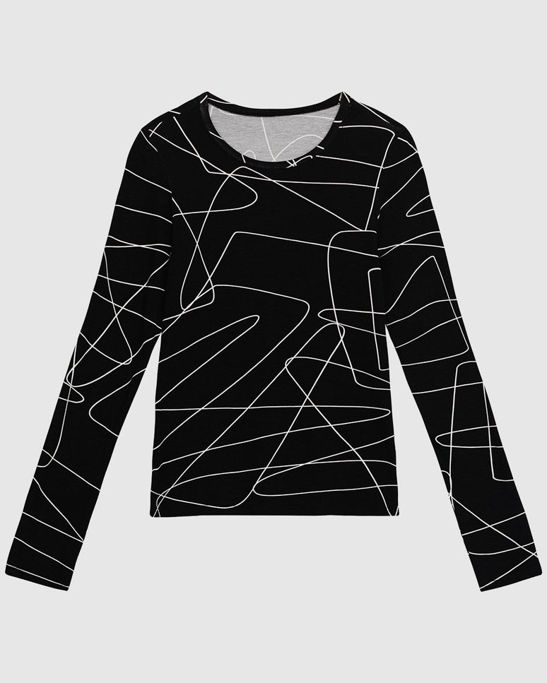 Blusa Feminina Estampada Decote Redondo Manga Longa Em Viscose Stretch