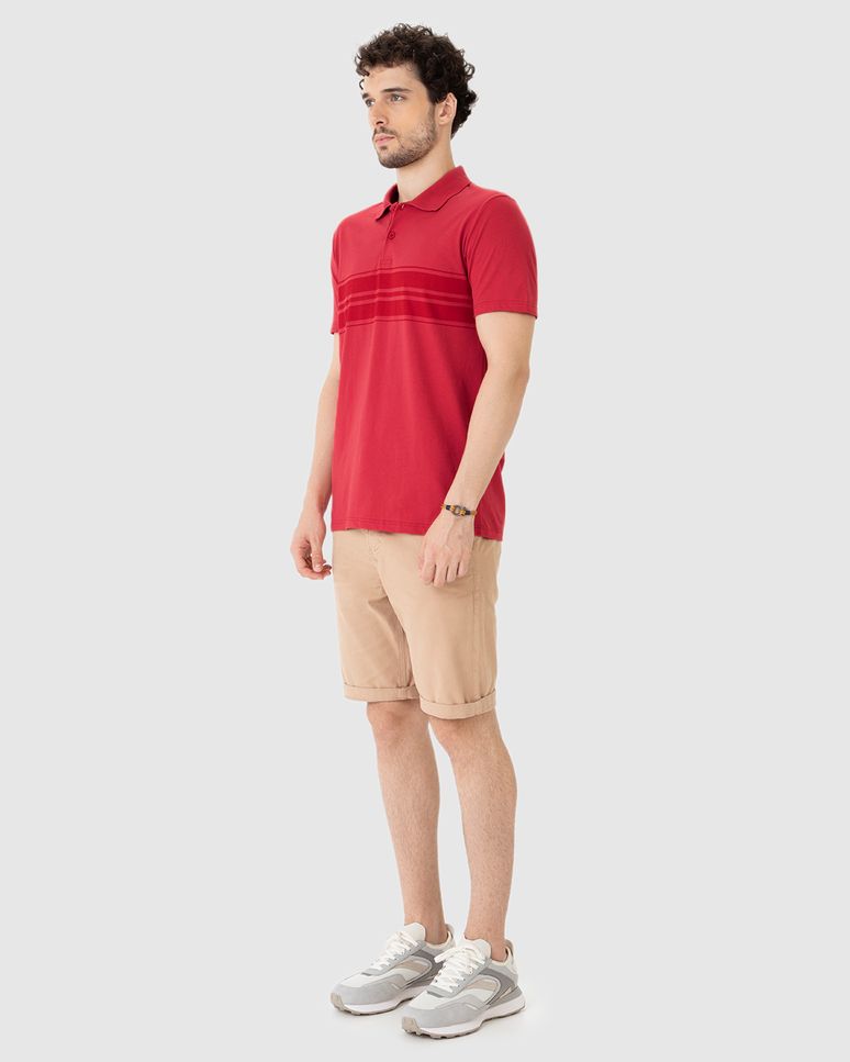 Camisa Polo Masculina Listras Frontais Em Algodão