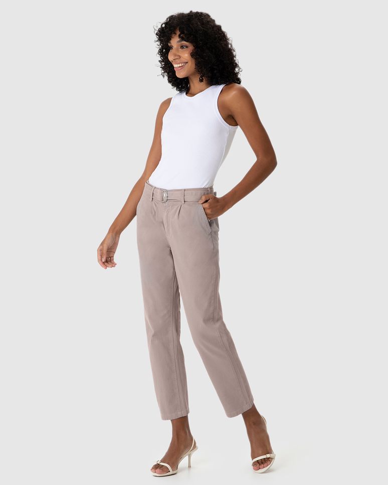 Calça Alfaiataria Feminina Com Cinto Em Sarja Com Elastano