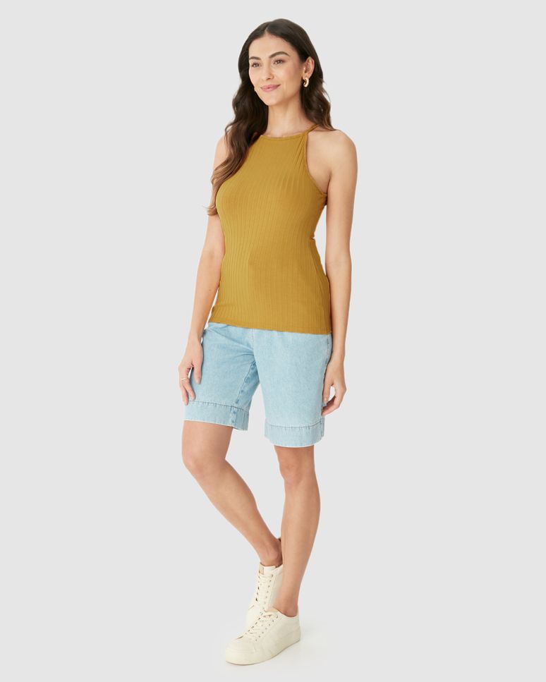 Regata Básica Feminina Nadador Em Canelado de Viscose