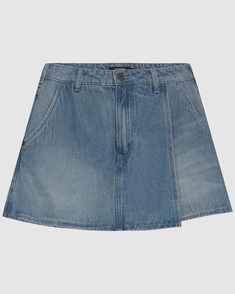 Shorts Saia Feminino Evasê Cintura Alta Jeans 100% Algodão - ENFIM