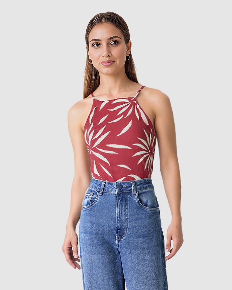 Regata Feminina Decote Halter Alça Fina Em Malha Viscose Canelada