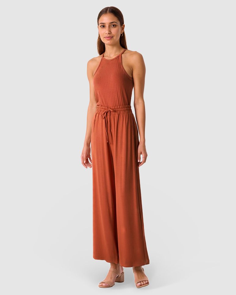 Calça Wide Leg Feminina Cadarço Frontal Em Moletinho Stretch Viscose