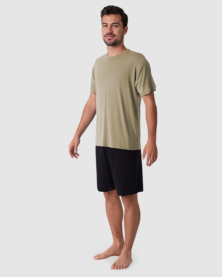Pijama Curto Masculino Camiseta E Shorts Em Malha Modal Anti Odor