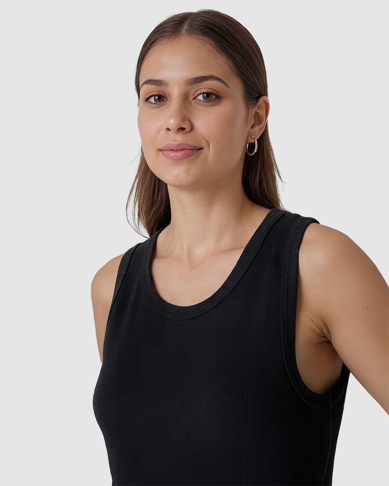 Vestido Midi Feminino Decote Redondo Alça Larga Em Ribana