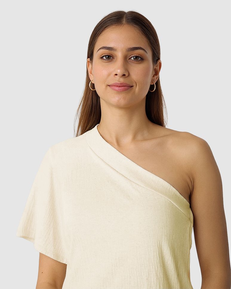 Blusa Feminina Decote Ombro Só Em Tecido Linho Texturizado