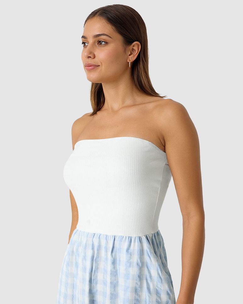 Vestido Midi Feminino Amplo Sem Alças Em Tecido Mescla Viscose