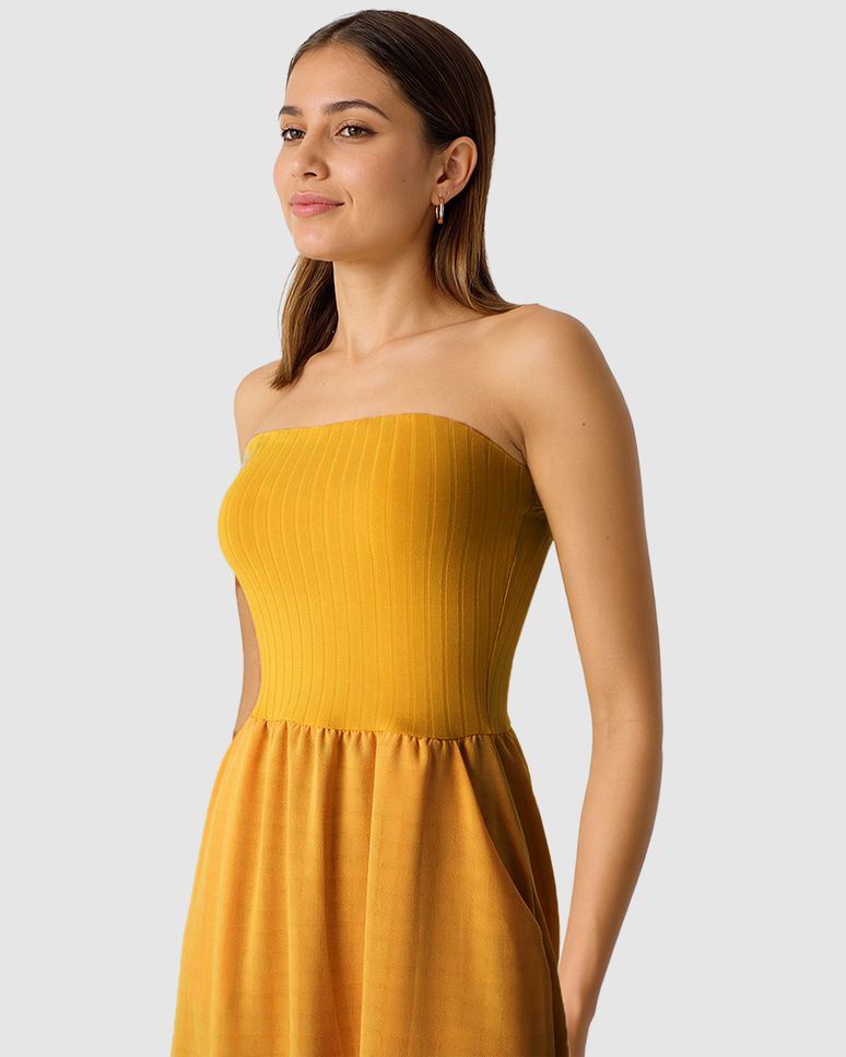Vestido Midi Feminino Amplo Sem Alças Em Tecido Mescla Viscose
