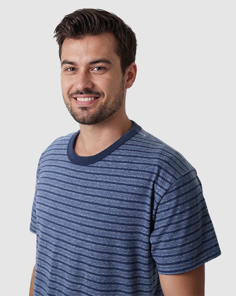 Pijama Curto Masculino Camiseta Gola Contraste Em Malha Listrada