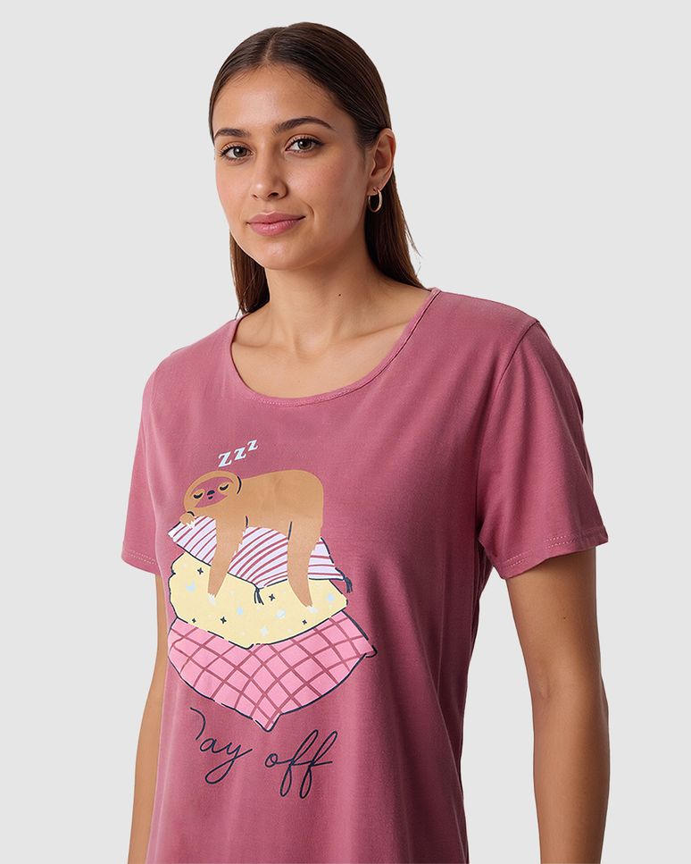 Camisola Feminina Estampa Day Off Em Malha Botonê