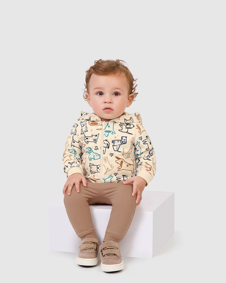 Conjunto Infantil Menino Jaqueta Estampa Cachorros Em Moletom Malwee Kids