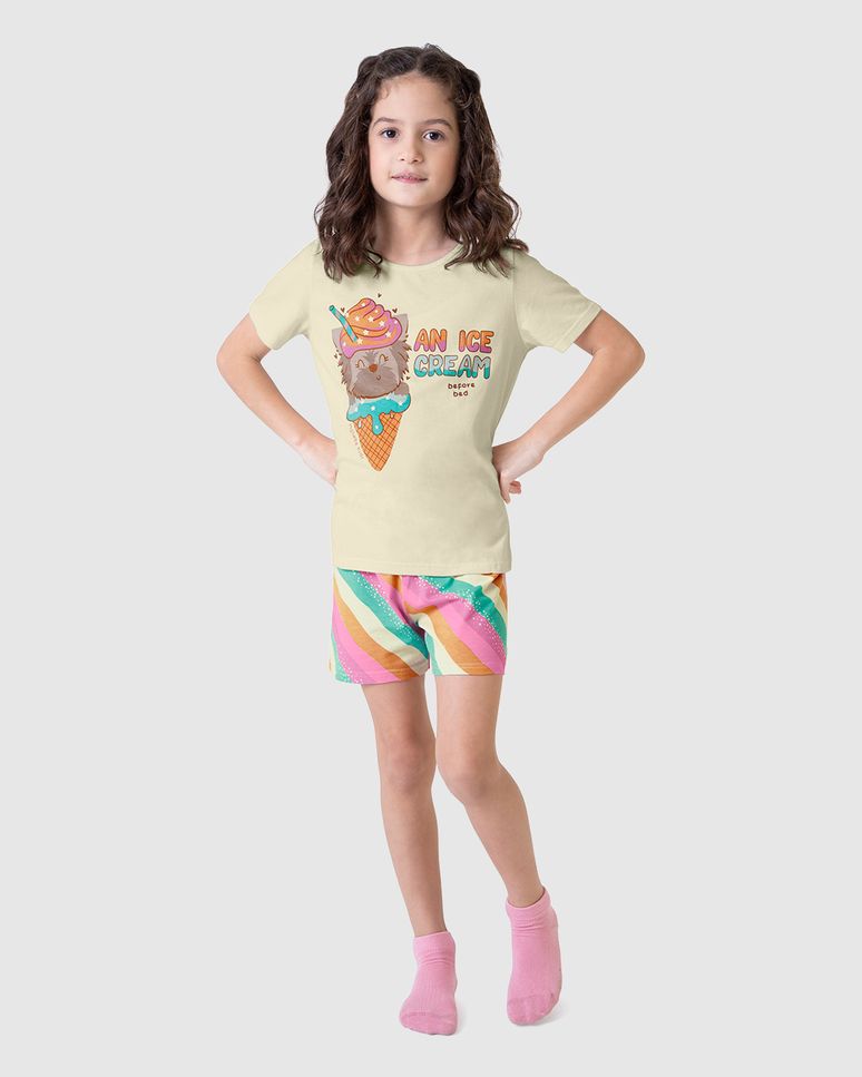 Pijama Infantil Menina 3 Peças Ice Cream Em Malha Algodão Malwee Kids