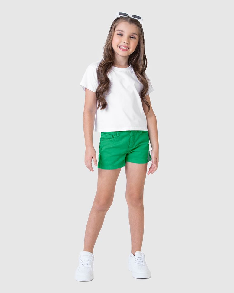 Shorts Infantil Menina Cintura Média Em Sarja Com Elastano Malwee Kids