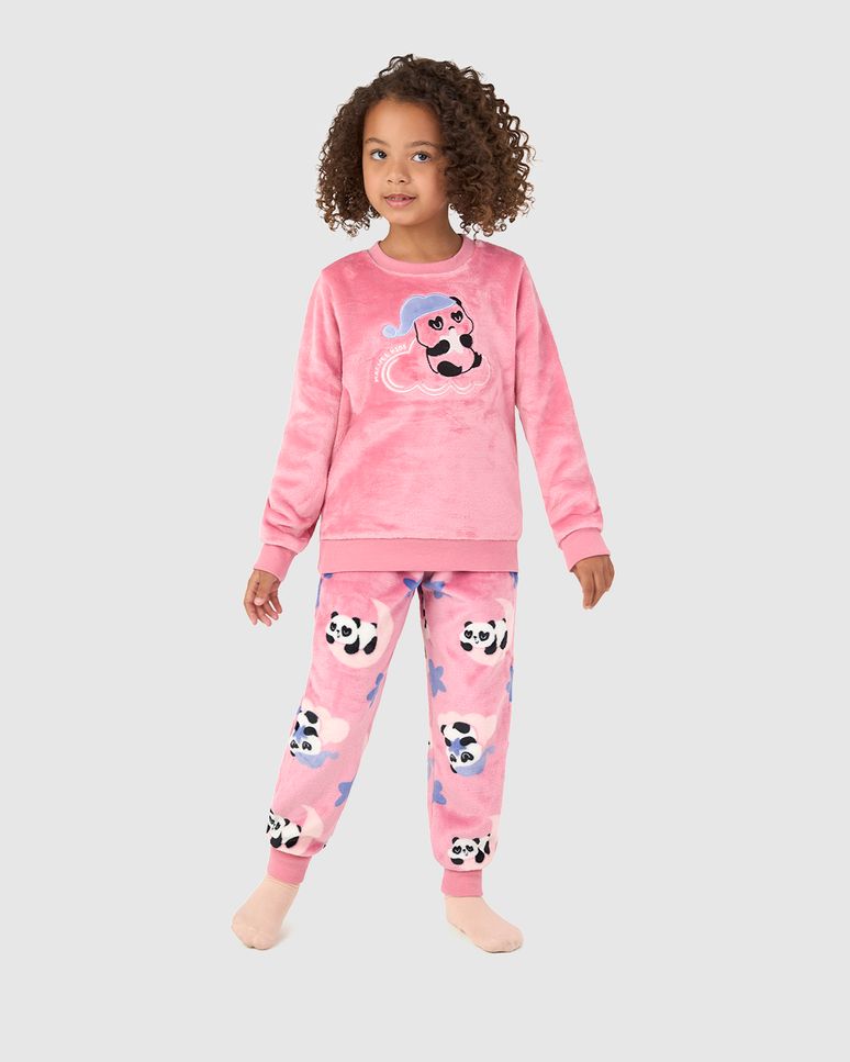 Pijama Longo Infantil Menina Urso Panda Em Fleece Malwee Kids