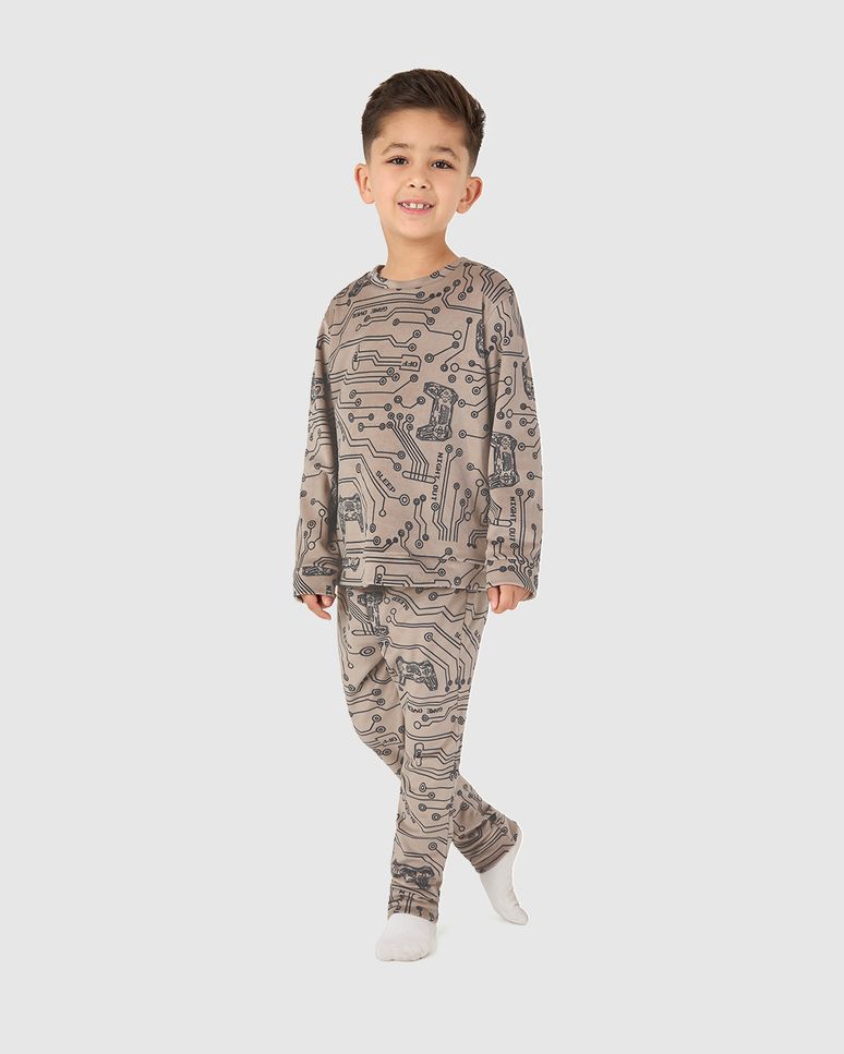 Pijama Longo Infantil Menino Estampa Lettering Em Malha Plush Malwee Kids