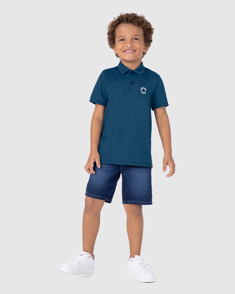 Camisa Polo Infantil Menino Bordado Peitoral Em Piquet Mesclado Malwee Kids