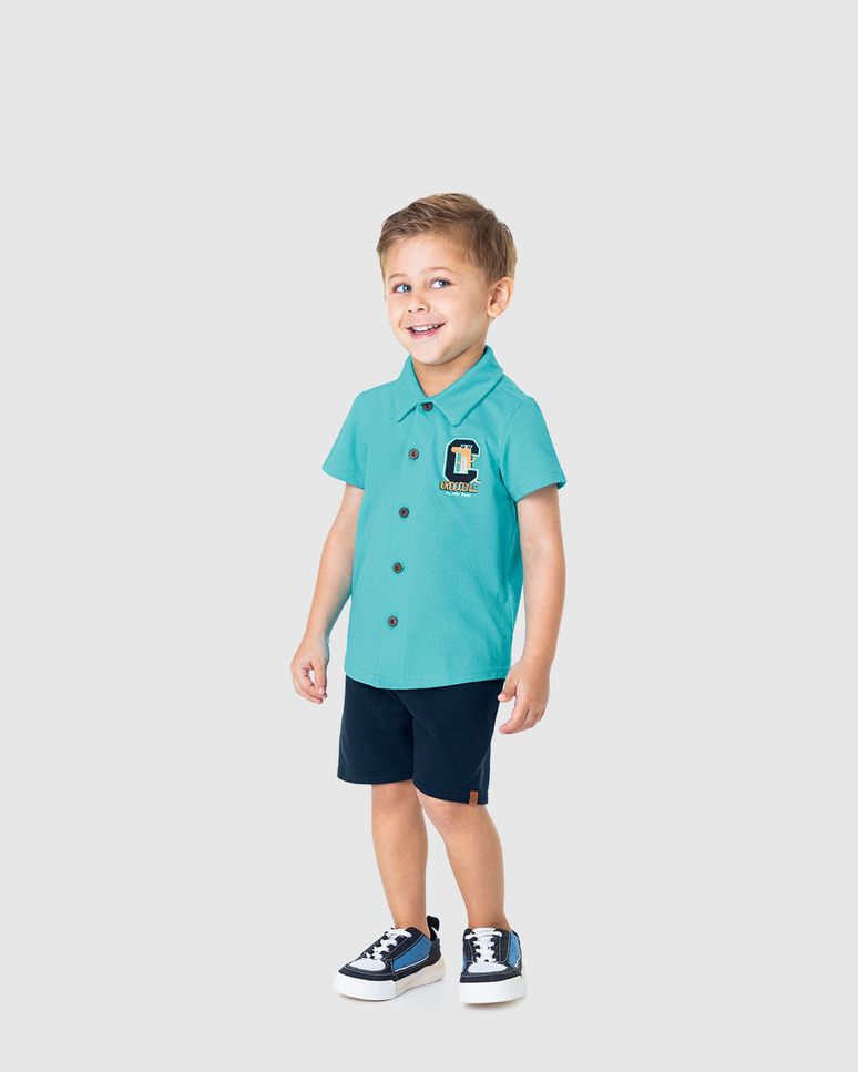 Conjunto Infantil Menino Camisa Estampa HD Em Malha Losango Malwee Kids