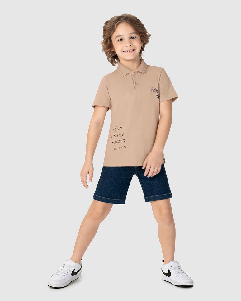 Camisa Polo Infantil Menino Estampa Enjoy Em Algodão Malwee Kids