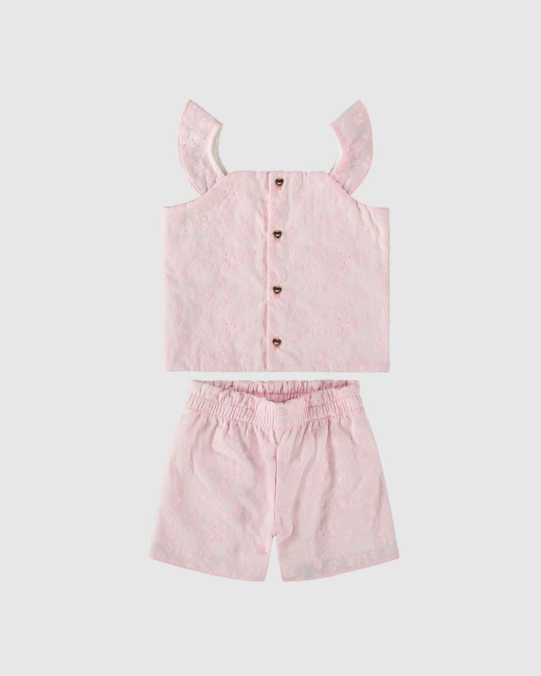 Conjunto Infantil Menina Blusa E Shorts Em Tecido Algodão Bordado Malwee Kids