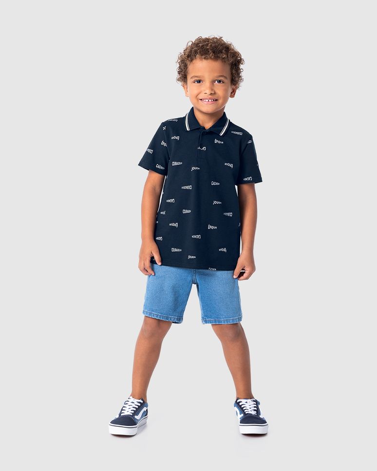 Camisa Polo Infantil Menino Estampada Em Piquet Stretch Malwee Kids