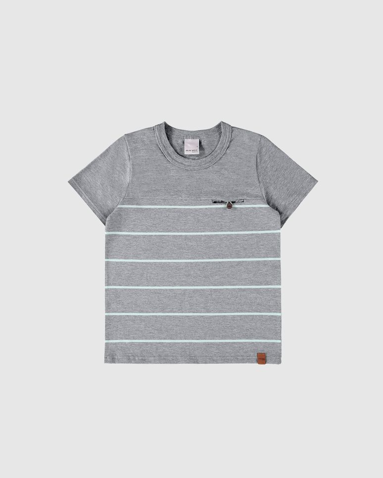 Camiseta Infantil Menino Bolso Embutido Em Malha Listrada Malwee Kids
