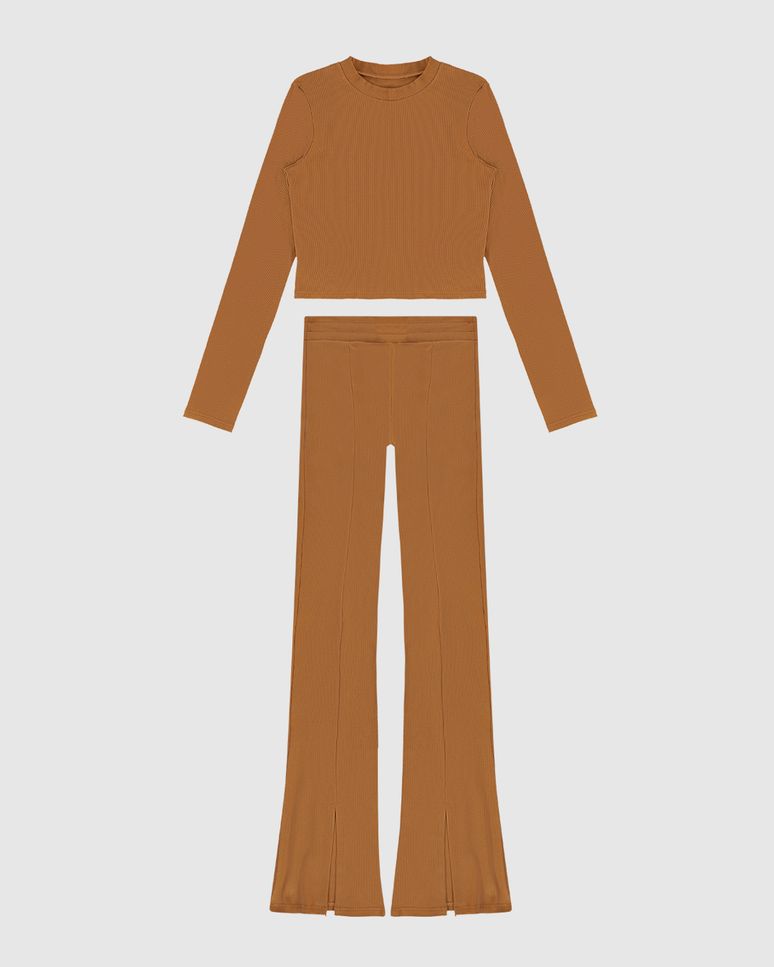 Conjunto Menina Blusa Cropped E Calça Bailarina Em Ribana Malwee Kids