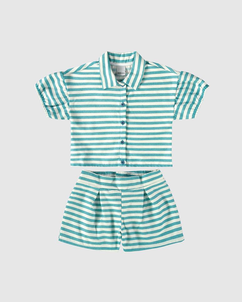 Conjunto Infantil Menina Blusa E Shorts Estampa Listrada Malwee Kids