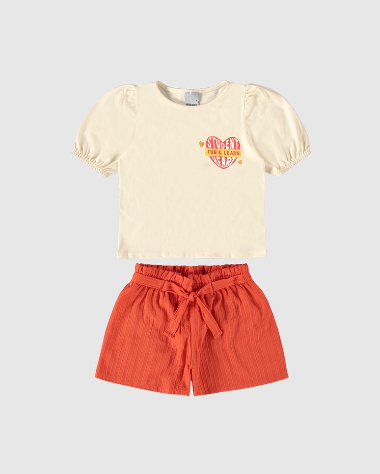 Conjunto Infantil Menina Blusa Student Heart E Shorts Malwee Kids
